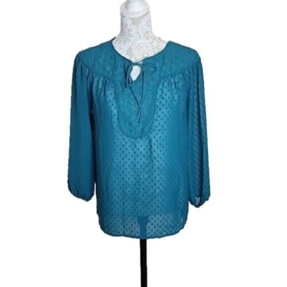 Matilda Jane Sheer Swiss dot 3/4 Balloon sleeve green top, Medium - Picture 1 of 10
